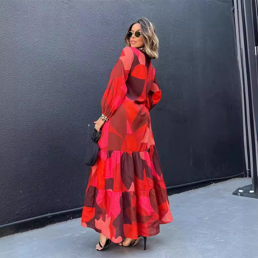 ELARA PARIS™ | Robe Longue Rouge & Léopard – Audace Bohème & Élégance Sauvage