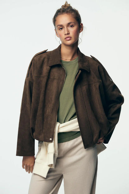 ELARA PARIS™ | Veste Oversize Suédée – Effortless Chic & Tendance Moderne