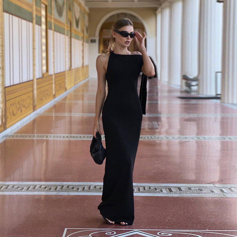 ELARA PARIS™ | Robe Longue Asymétrique – Élégance Minimaliste & Drapé Fluide