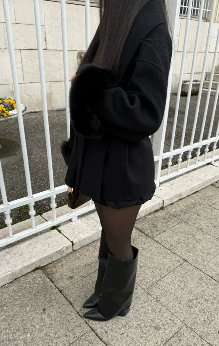 ELARA PARIS™ | Manteau Élégance Luxe – Poignets Fausse Fourrure Amovibles