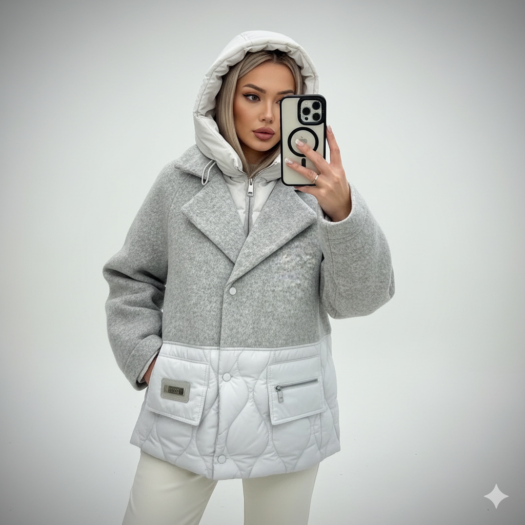 ELARA PARIS™ | Manteau Emy – Élégance Bicolore & Chaleur Moderne