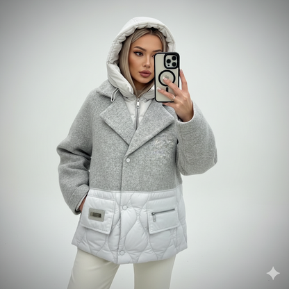 ELARA PARIS™ | Manteau Emy – Élégance Bicolore & Chaleur Moderne