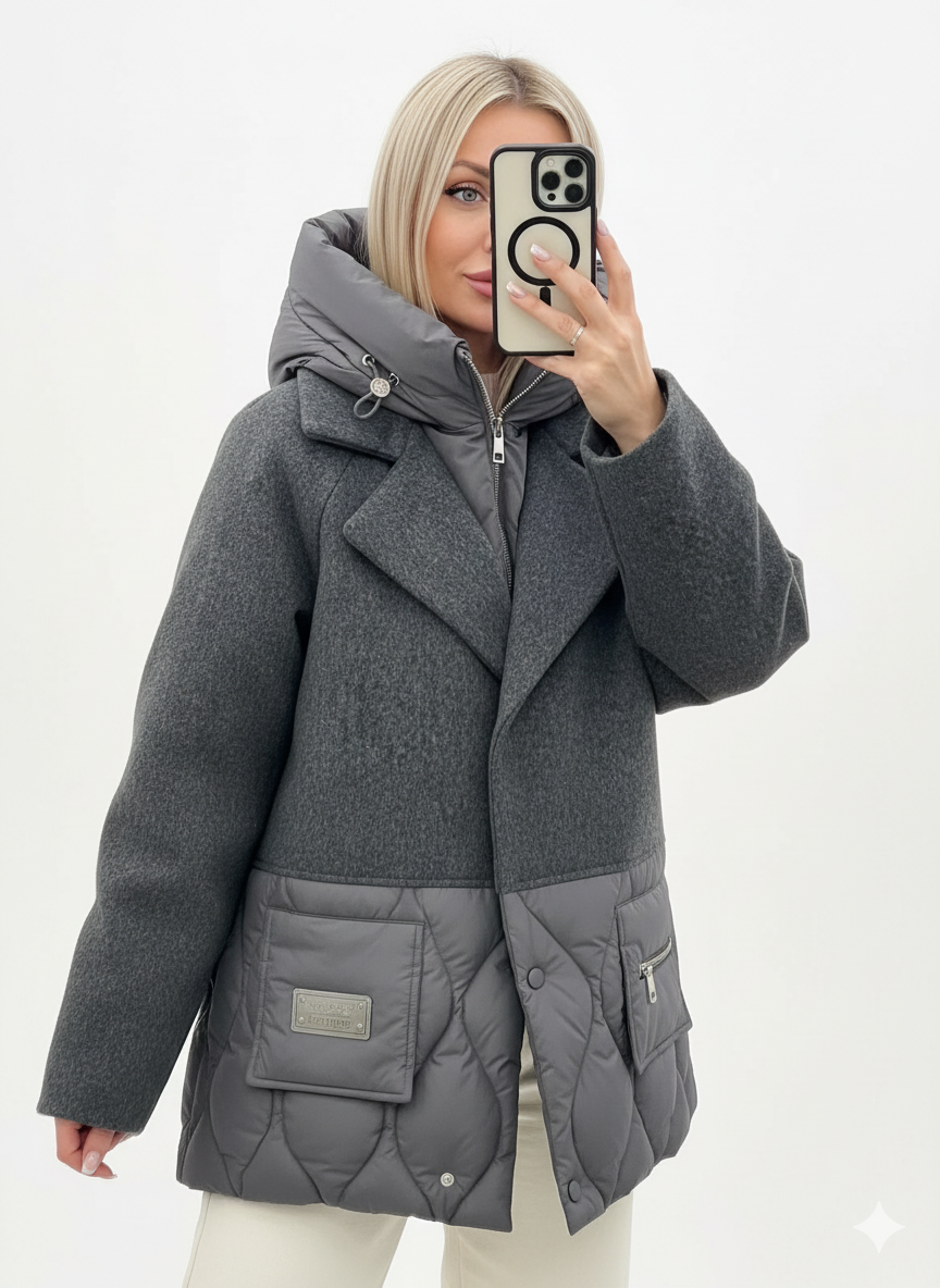 ELARA PARIS™ | Manteau Emy – Élégance Bicolore & Chaleur Moderne