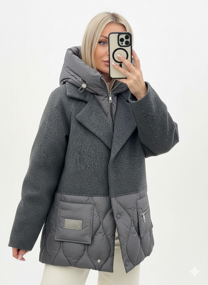 ELARA PARIS™ | Manteau Emy – Élégance Bicolore & Chaleur Moderne