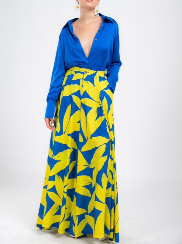 ELARA PARIS™ | Ensemble Tropical Électrique – Contraste Bleu Audacieux & Jaune Vibrant