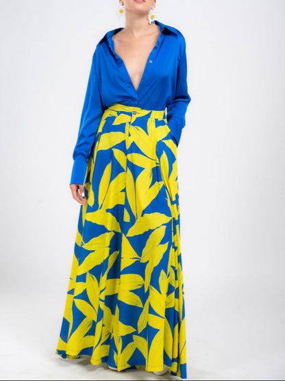 ELARA PARIS™ | Ensemble Tropical Électrique – Contraste Bleu Audacieux & Jaune Vibrant