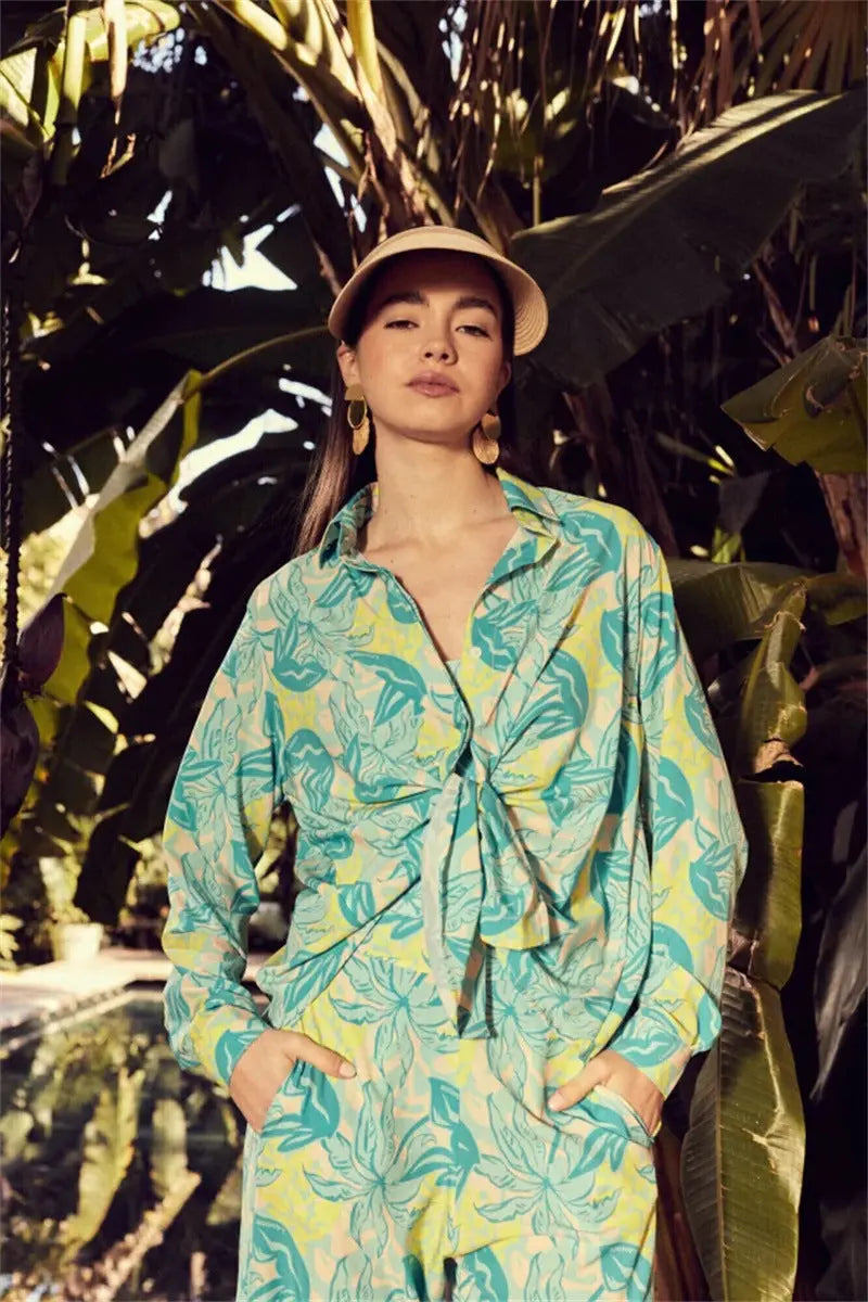 ELARA PARIS™ | Ensemble Tropical à Feuillage – Énergie Jaune Vibrant & Bleu Aqua