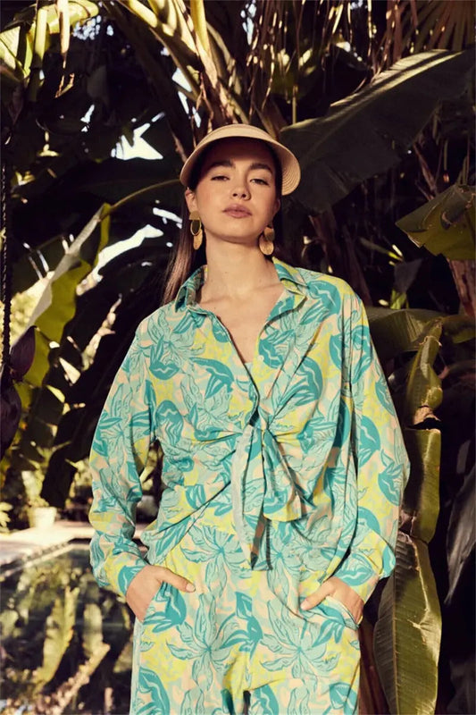 ELARA PARIS™ | Ensemble Tropical à Feuillage – Énergie Jaune Vibrant & Bleu Aqua