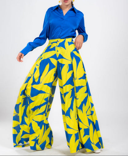 ELARA PARIS™ | Ensemble Tropical Électrique – Contraste Bleu Audacieux & Jaune Vibrant