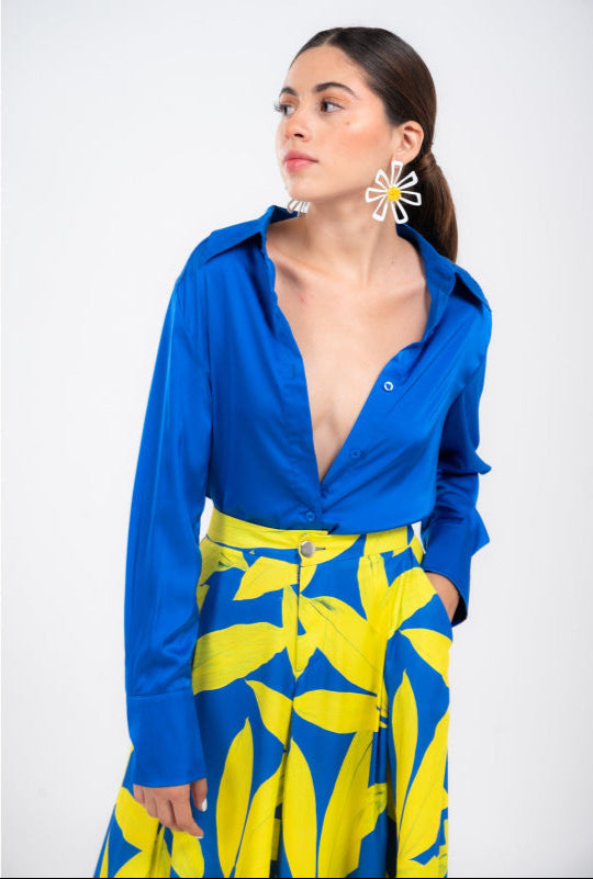 ELARA PARIS™ | Ensemble Tropical Électrique – Contraste Bleu Audacieux & Jaune Vibrant