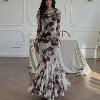 ELARA PARIS™ | Robe Longue Sirène Fleurie – Élégance Romantique & Charme Intemporel