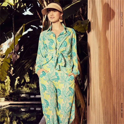 ELARA PARIS™ | Ensemble Tropical à Feuillage – Énergie Jaune Vibrant & Bleu Aqua