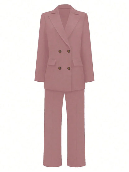 ELARA PARIS™ | Tailleur Femme Rose Poudré – Blazer Structuré, Bustier & Pantalon Large