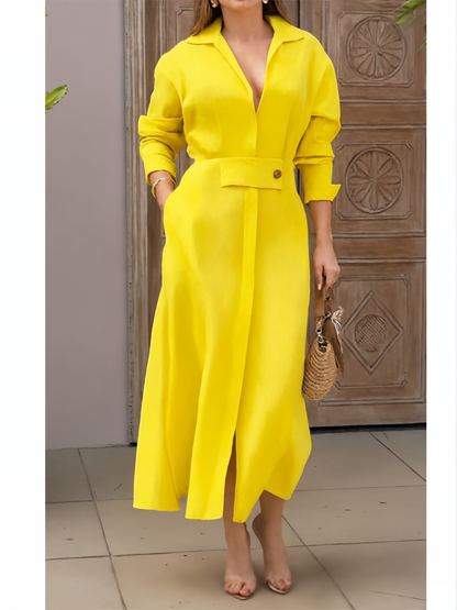 ELARA PARIS™ | Robe Chemise Midi en Lin – Élégance Naturelle & Confort Chic